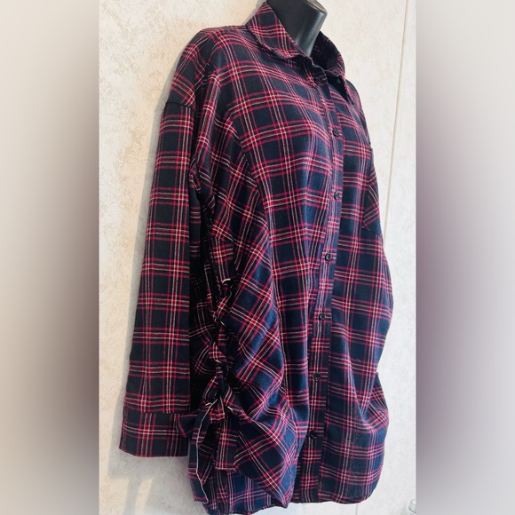 Simisue Women's Red Blue Plaid Button Up Laced Ties at Sides Medium Runs Larger - Picture 3 of 16